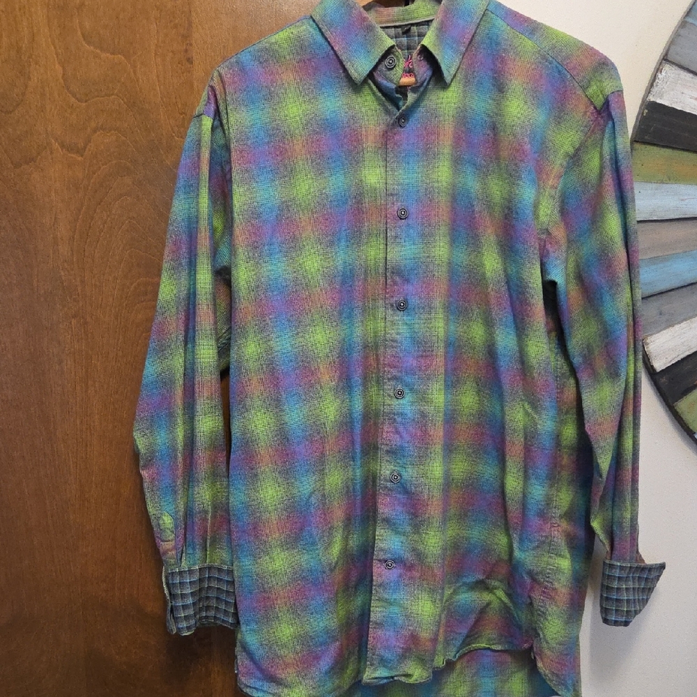 Luchiano Visconti Mens Boutique Vibrant Plaid Men's Button Down Shirt, Designer